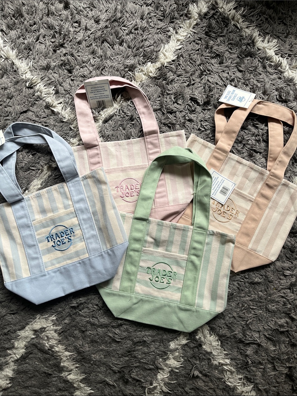 Trader Joe’s striped mini canvas tote. Set of 4. New with tags.